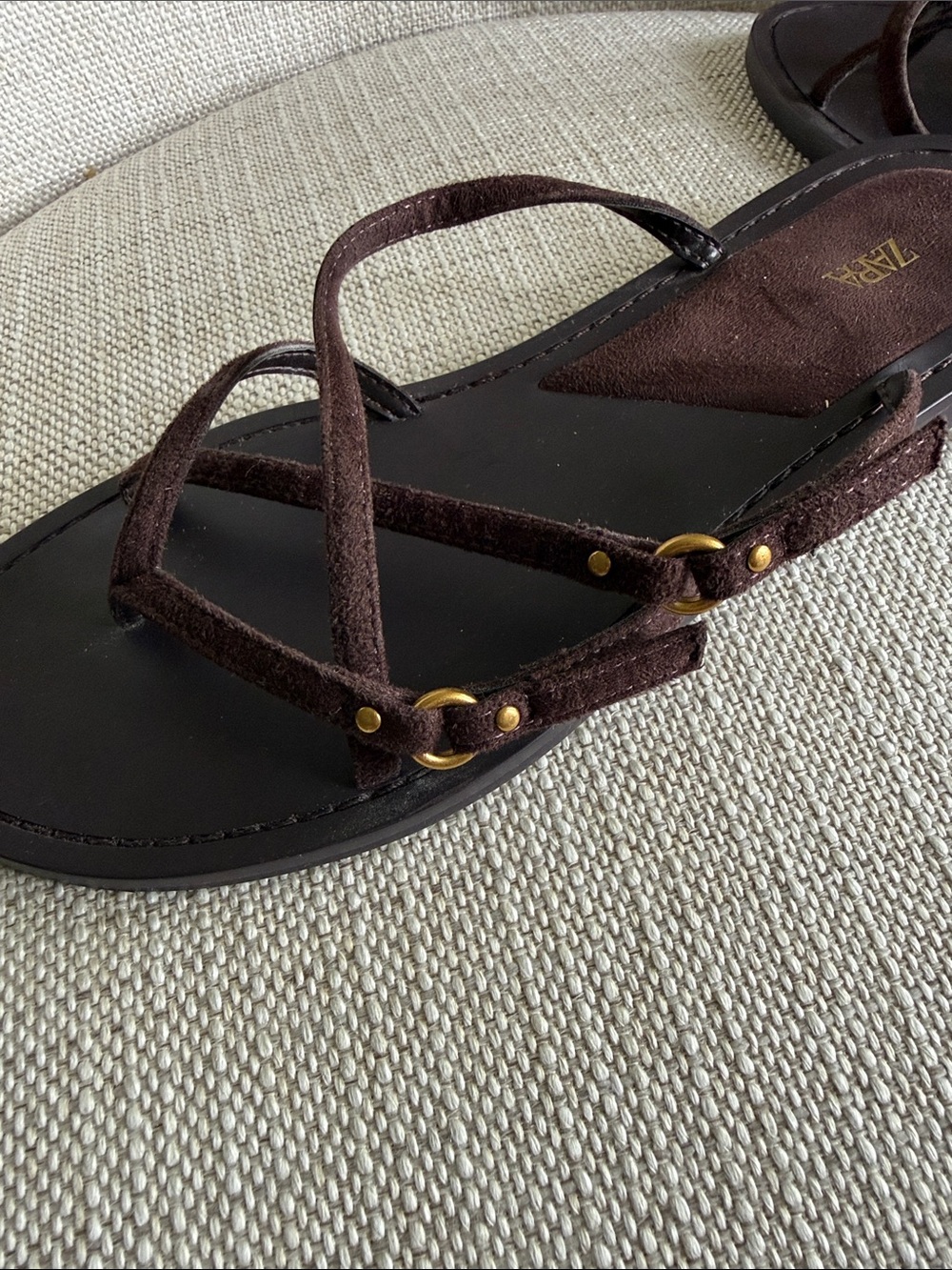 Zara Dark Brown Crisscross Suede Slide Sandals - Picture 5 of 6